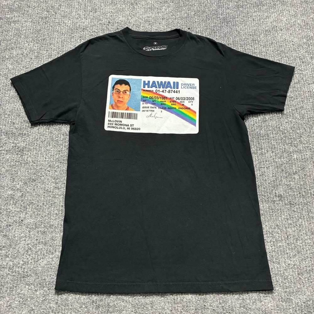 Superbad McLovin License ID Graphic Shirt Mens Size‎ Medium Black Short Sleeve